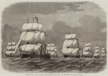 Kreuzfahrt der Marine-Reserve, das Geschwader auf dem Weg zum Treffpunkt vor Scilly